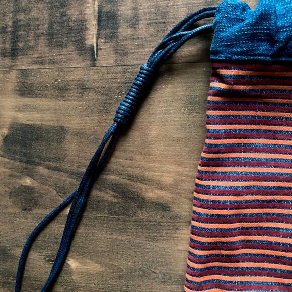 Vintage Candies Brand Sackpack Drawstring Bag Boho Striped Blue Backed Back Pack - Picture 6 of 11